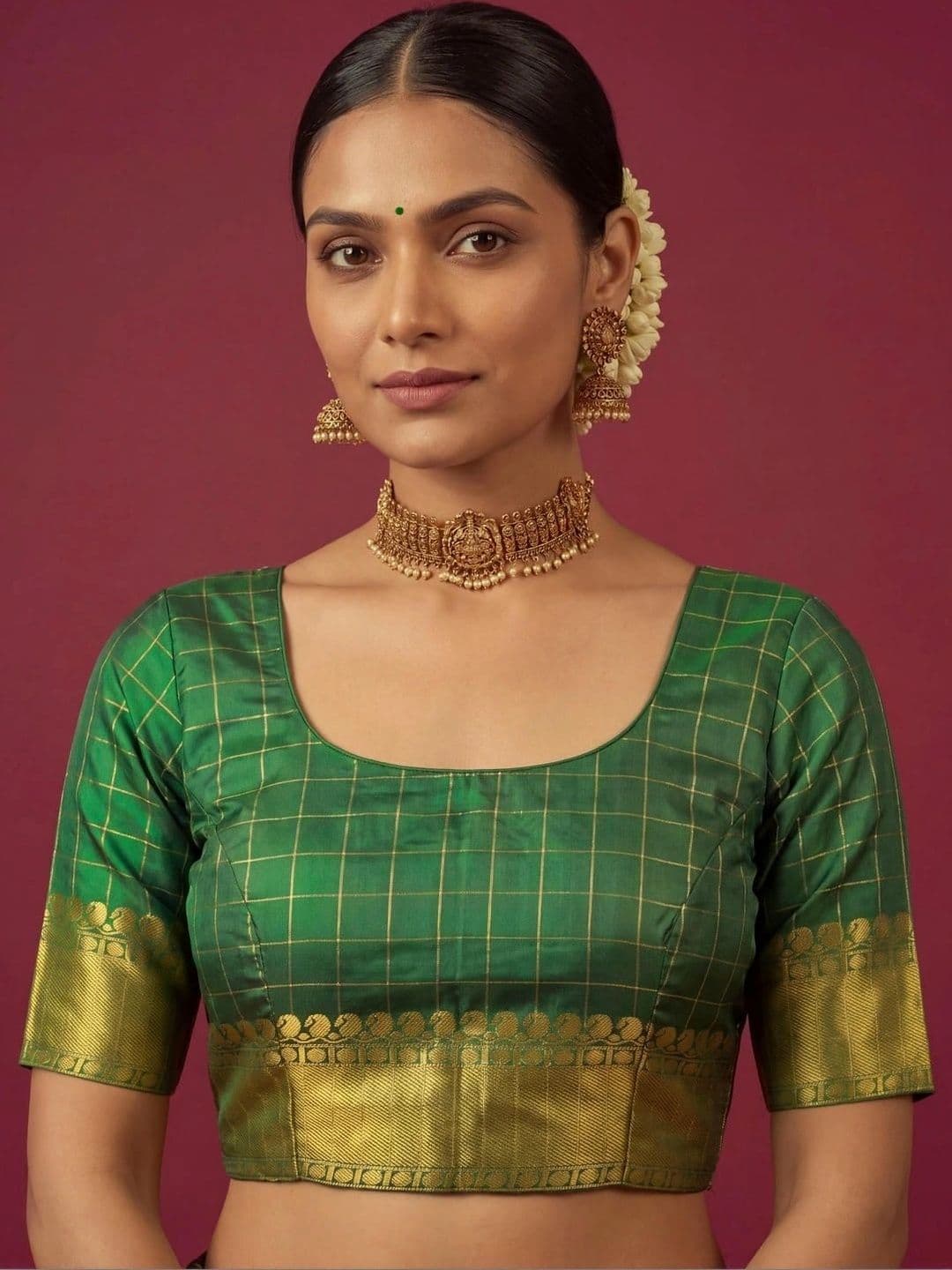 SAMANTHA Checked Zari Silk Blend Bomkai silk Saree thumbnail 5
