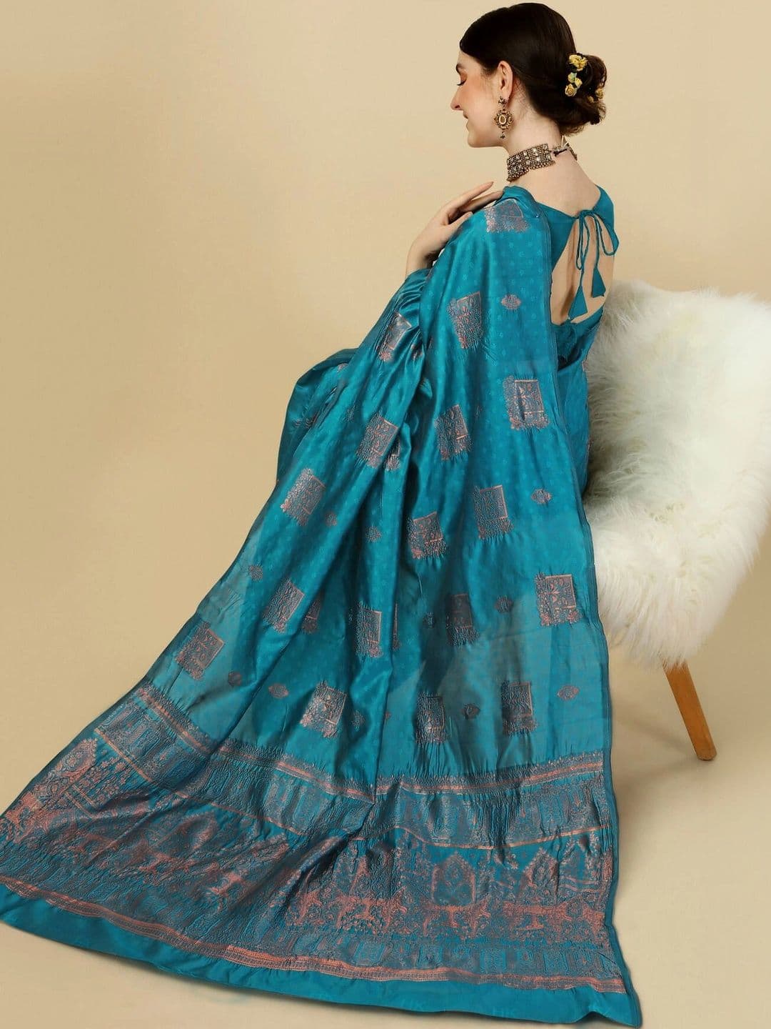 VS MALL Ethnic Motifs Zari Banarasi Saree thumbnail 4
