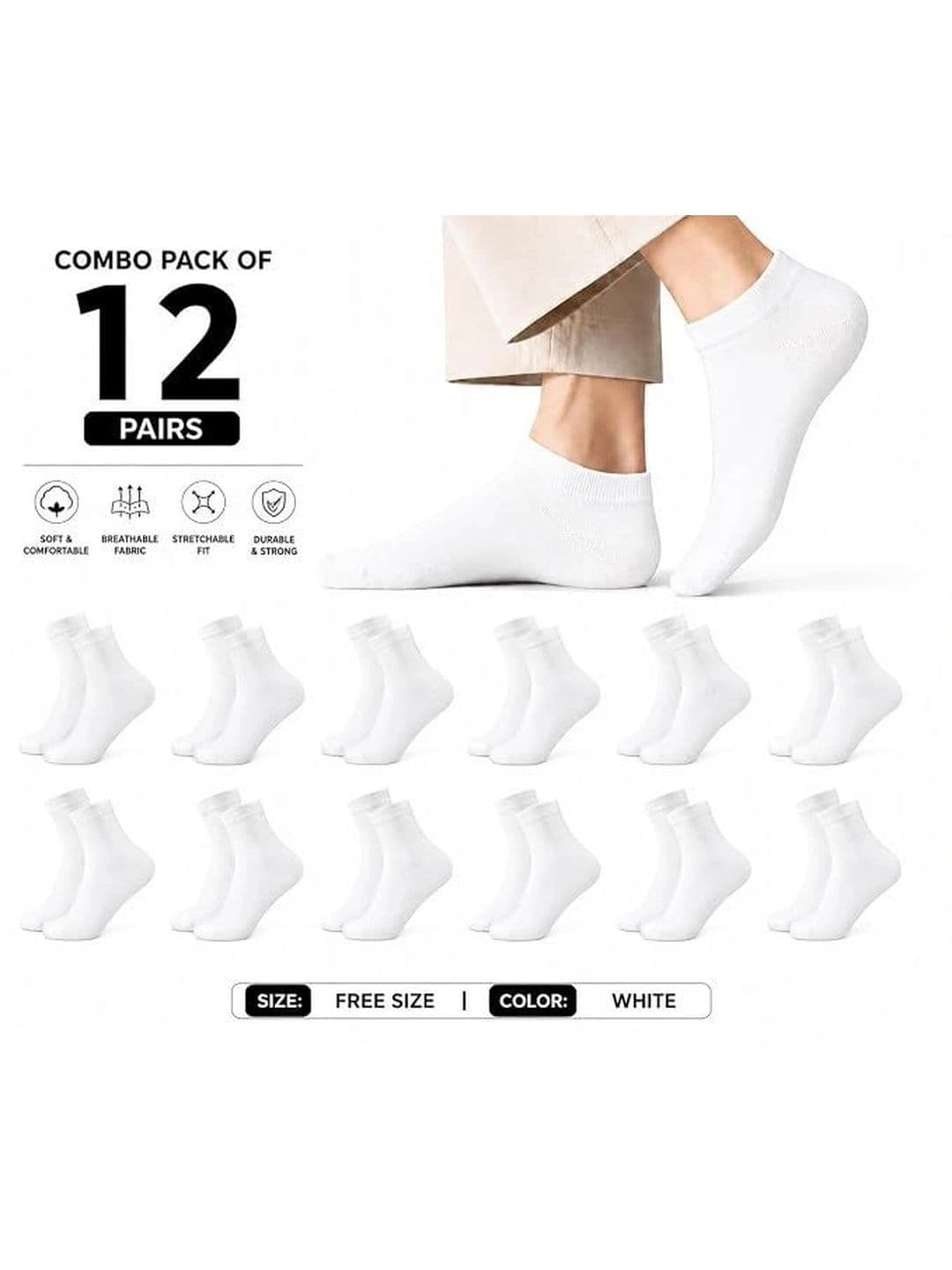 SOSHRE Unisex Cotton Ankle Length Socks thumbnail 3