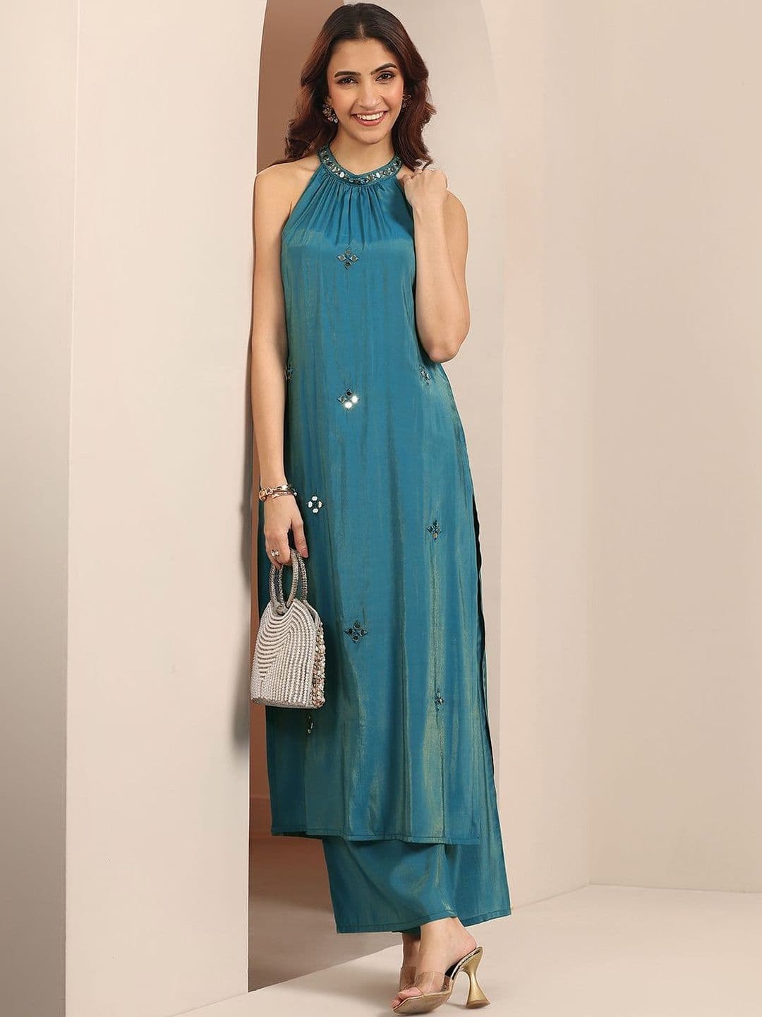 Libas Women Regular Mirror Work Kurta with Palazzos thumbnail 4