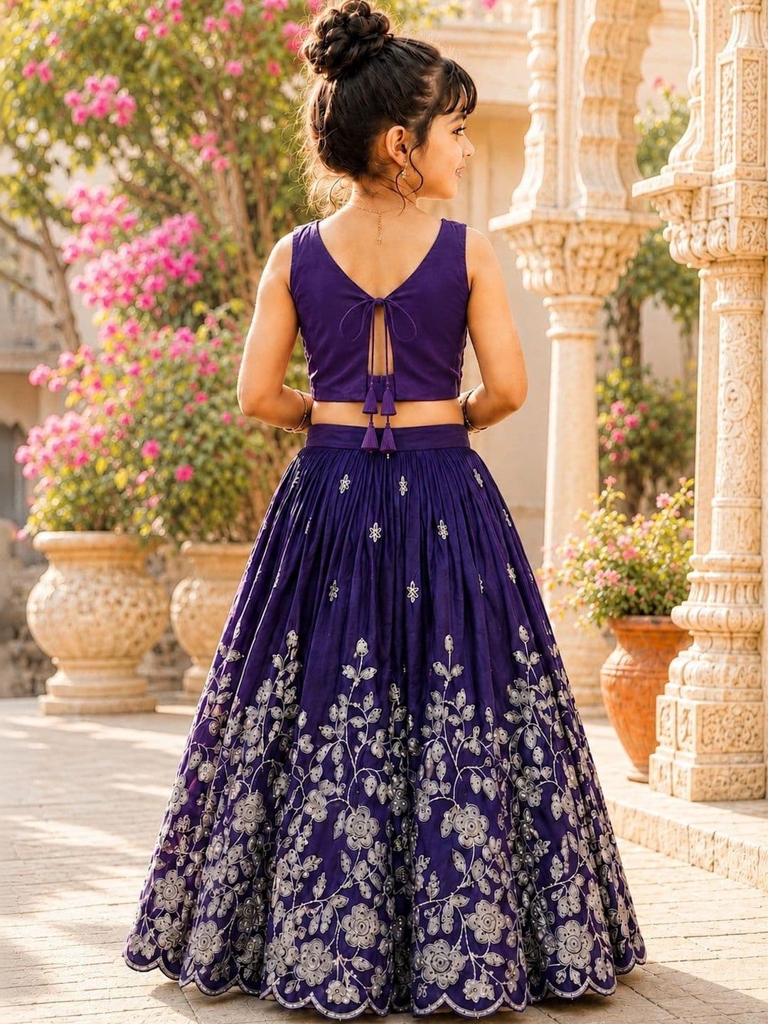 Sangria Girls Embroidered Thread Work Ready to Wear Lehenga & thumbnail 3