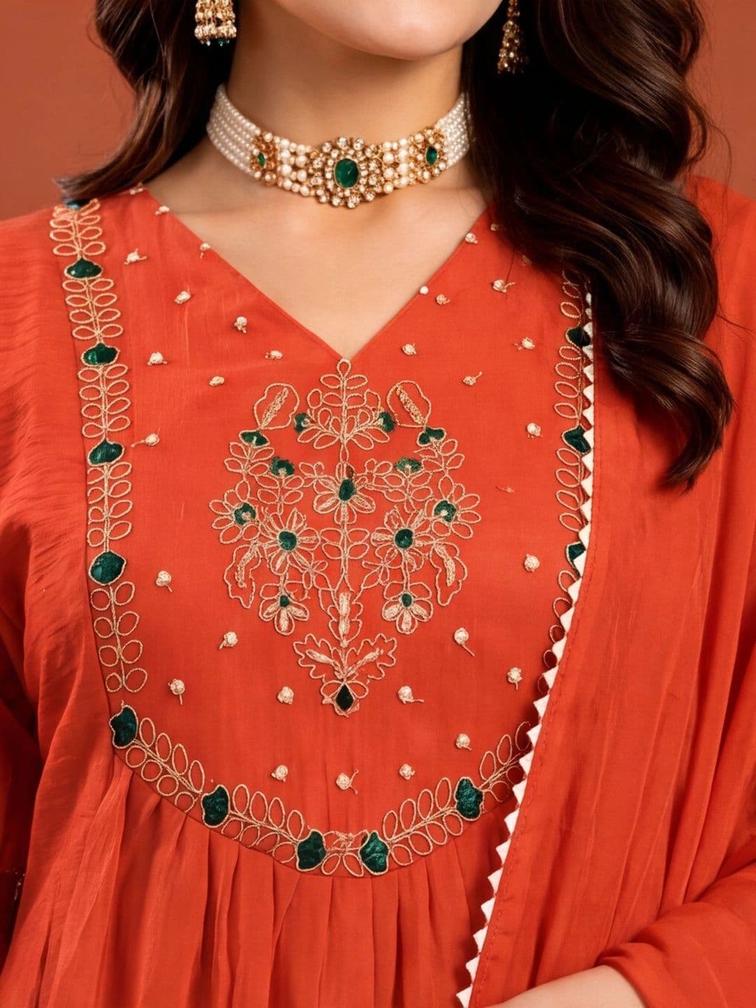 Anouk Women Ethnic Motifs Embroidered Empire Thread Work Kurta with Trousers & With Dupatta thumbnail 5