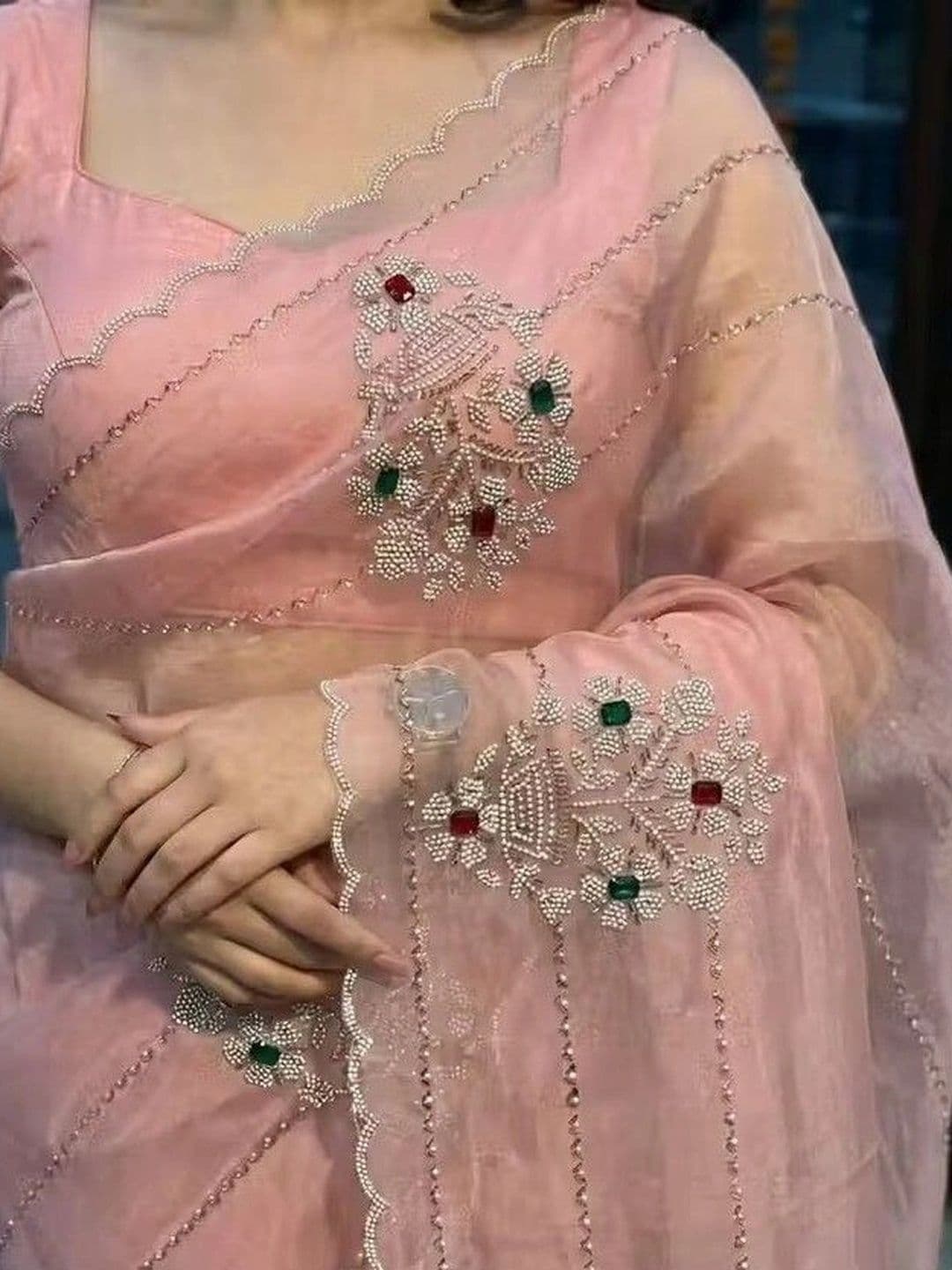 RENBRIZA Embroidered Net Saree thumbnail 4