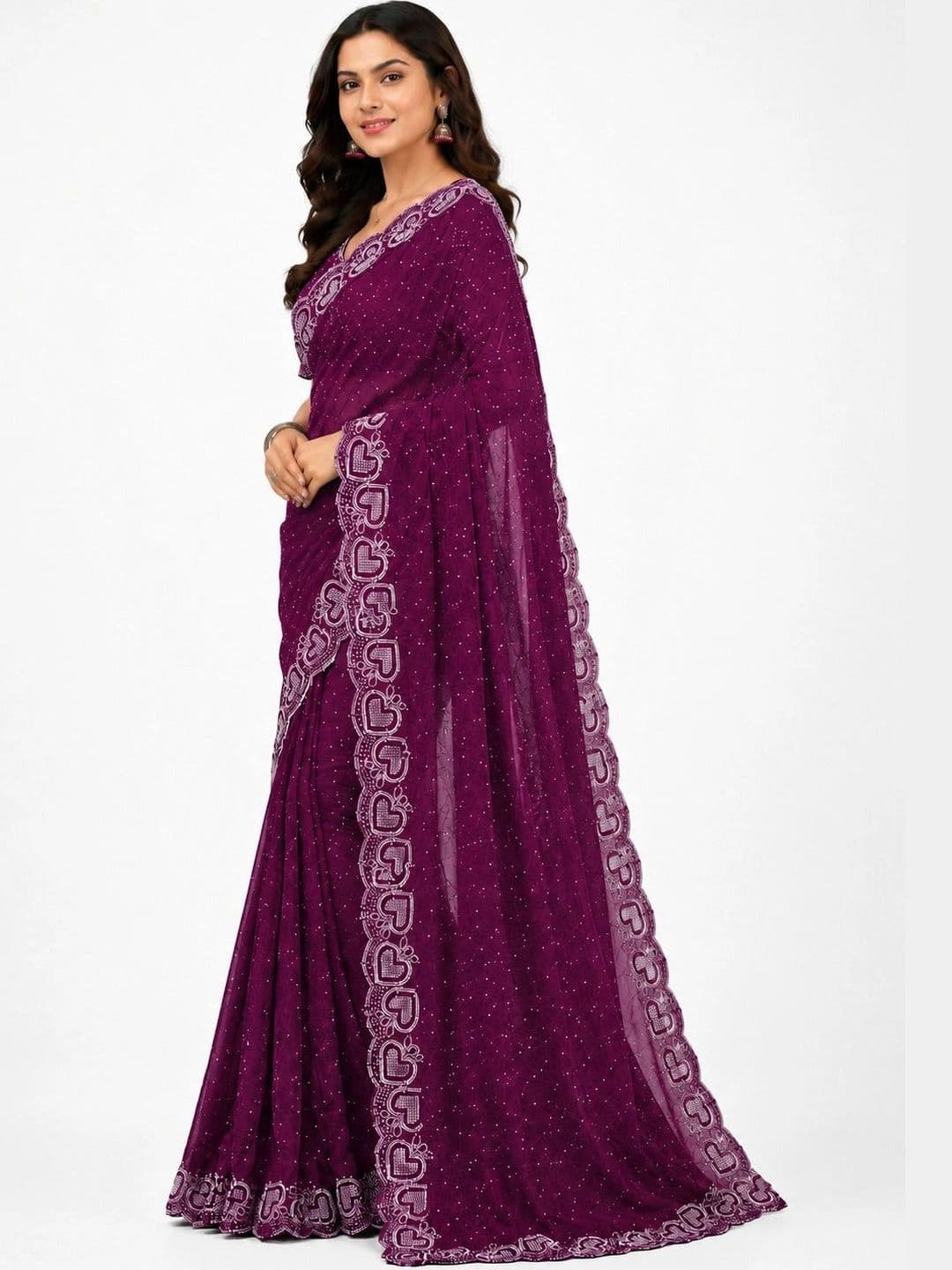 RENBRIZA Embroidered Poly Georgette Saree thumbnail 4