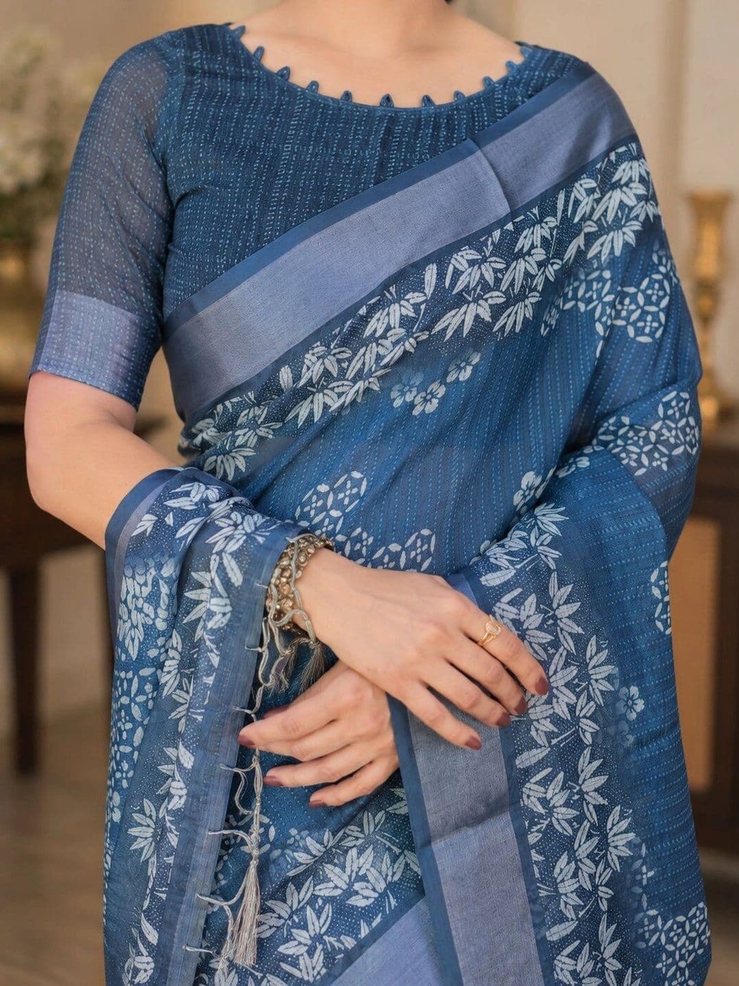 HERE&NOW Linen Blend Bhagalpuri Saree thumbnail 2