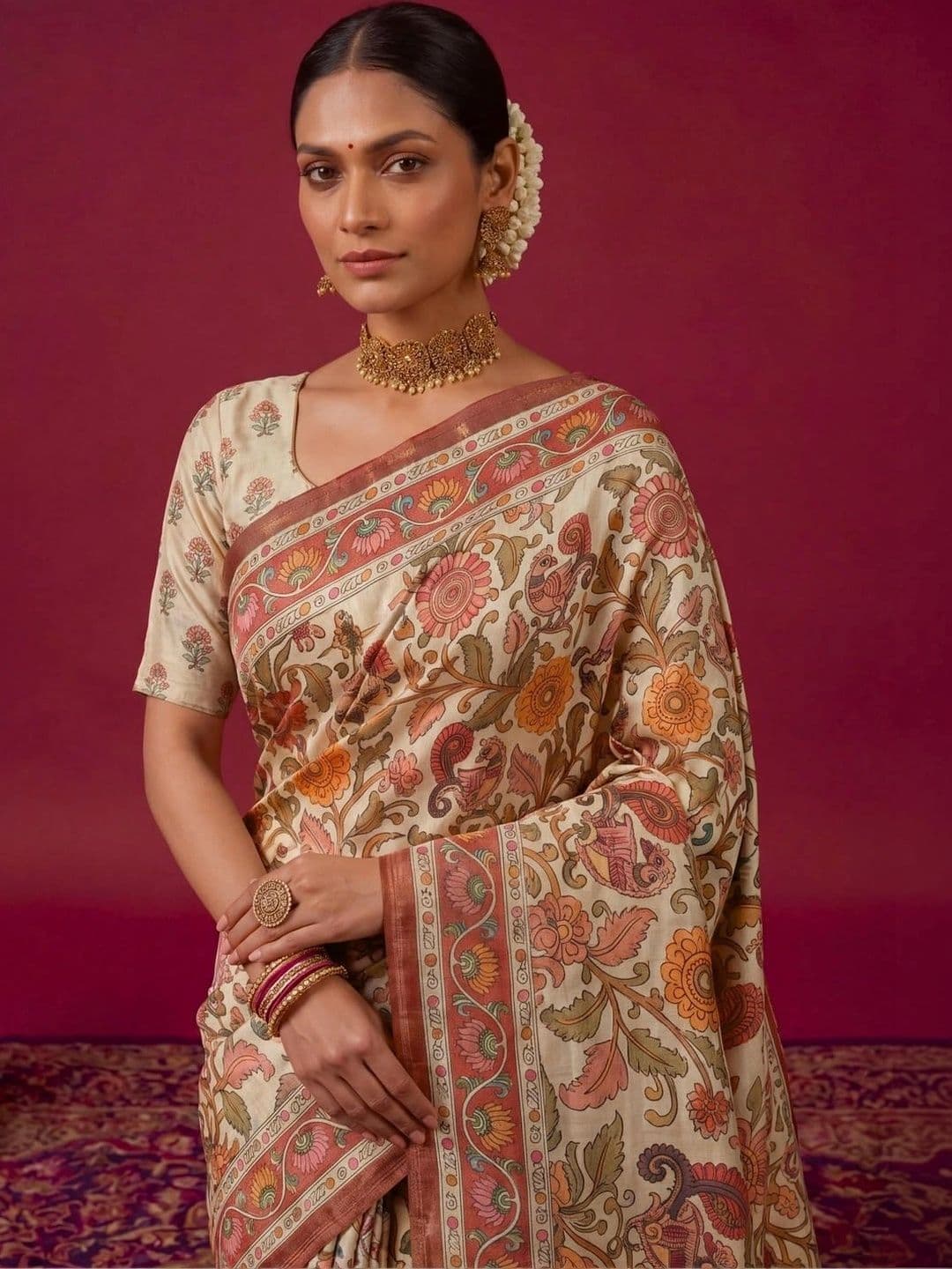 SAMANTHA Kalamkari Zari Silk Blend Saree thumbnail 2