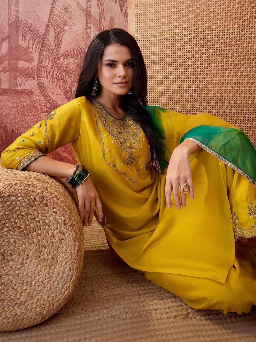 Anouk Women Ethnic Motifs Embroidered Regular Thread Work Kurta with Palazzos & With Dupatta thumbnail 2