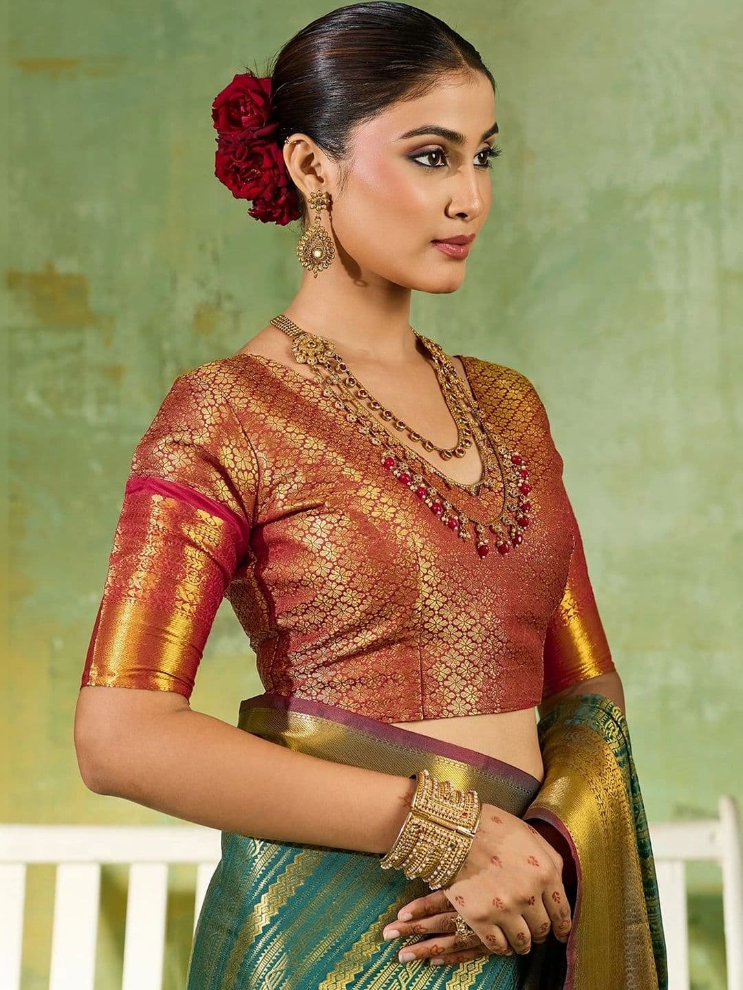 Dhaaga Ghar Woven Design Zari Silk Blend Designer Kanjeevaram Saree thumbnail 5