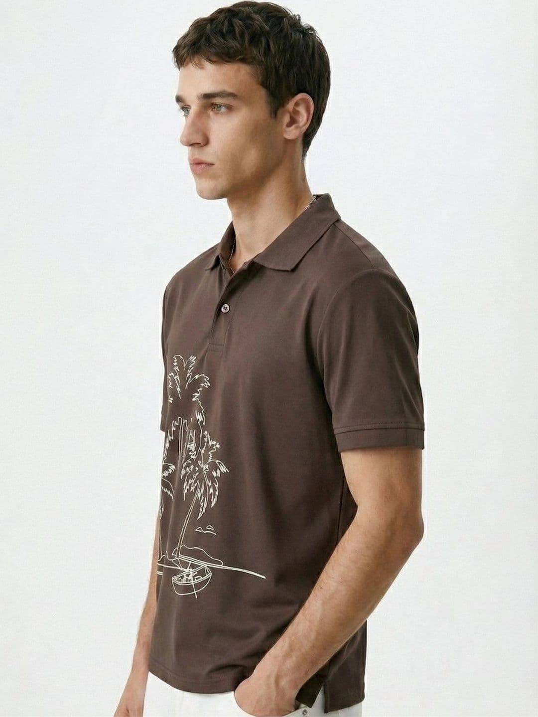 HERE&NOW Men Printed Polo Collar Tropical T-shirt thumbnail 3