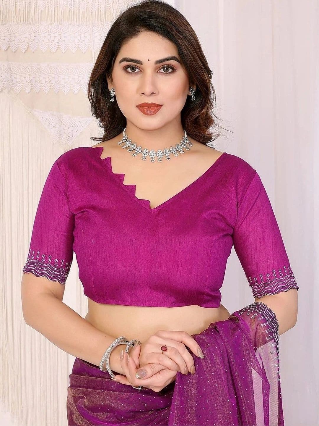 RENBRIZA Embellished Net Saree thumbnail 4