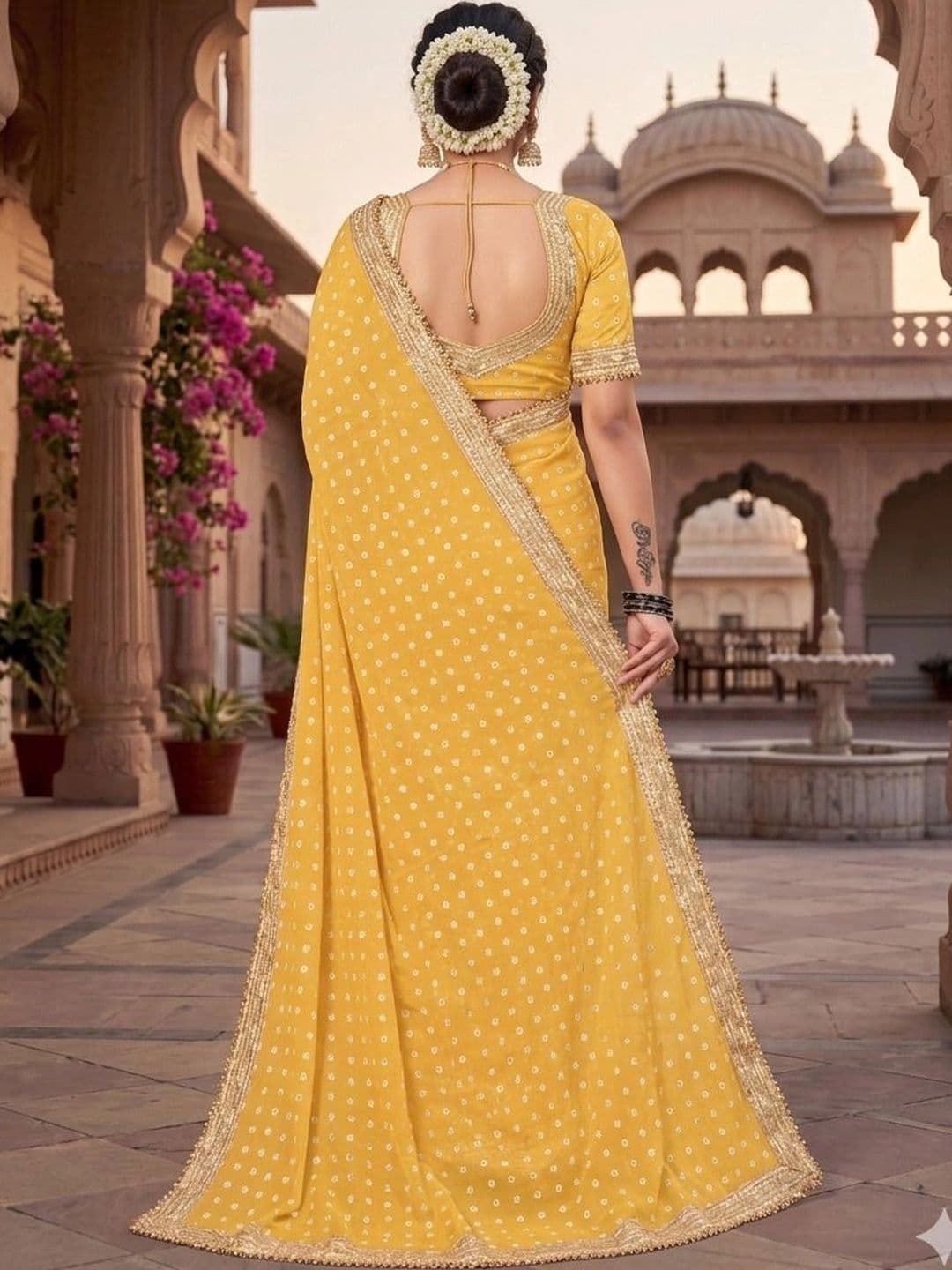 shreecre Bandhani Embroidered Pure Georgette Saree thumbnail 3
