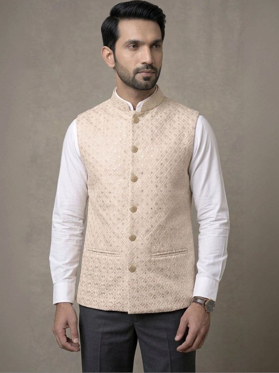 Shiv Leela Embroidered Mandarin Collar Nehru Jacket thumbnail 2