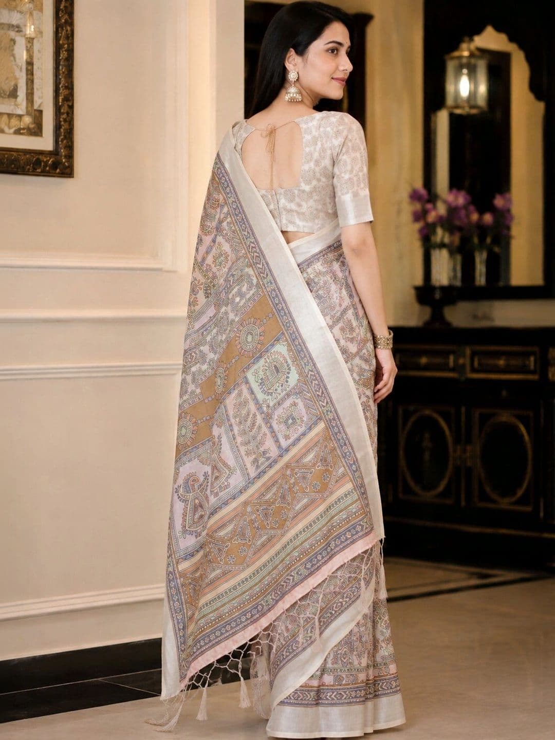HERE&NOW Linen Blend Bhagalpuri Saree thumbnail 4