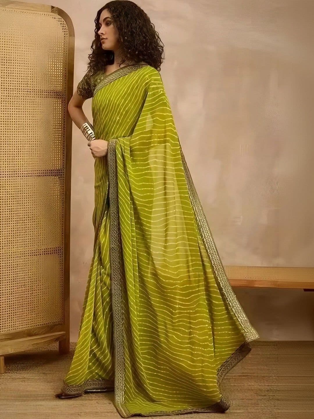 RENBRIZA Leheriya Poly Georgette Saree thumbnail 3