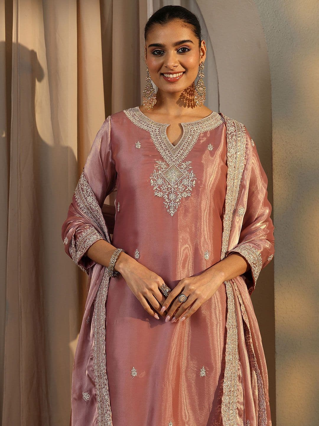 Libas Women Ethnic Motifs Embroidered Regular Thread Work Kurta with Trousers & With Dupatta thumbnail 6