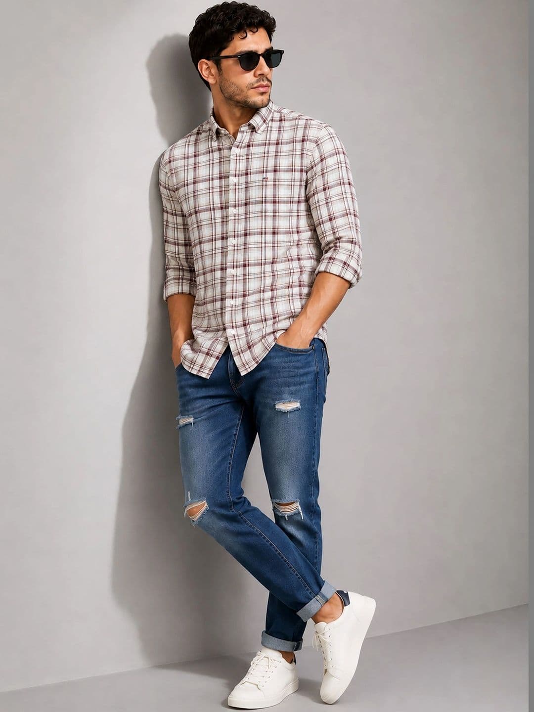 U.S. PITCHERS Men Modern Slim Fit Tartan Checks Checked Casual Shirt thumbnail 4