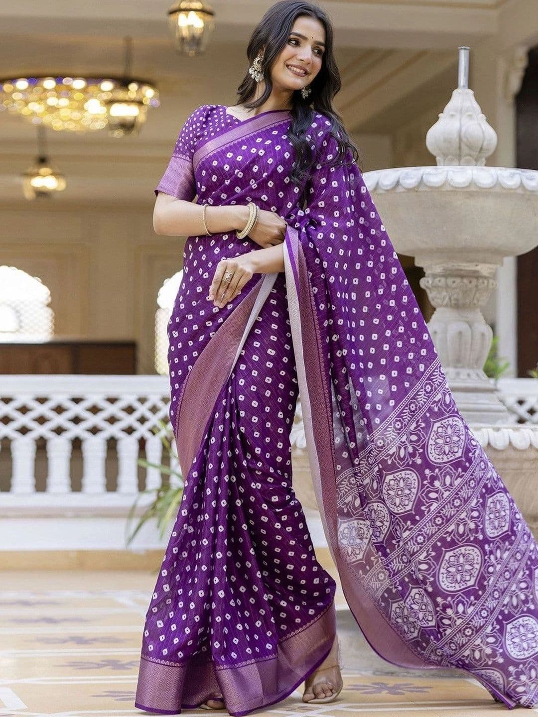 KALINI Bandhani Zari Art Silk Fusion Bandhani Saree - view 1