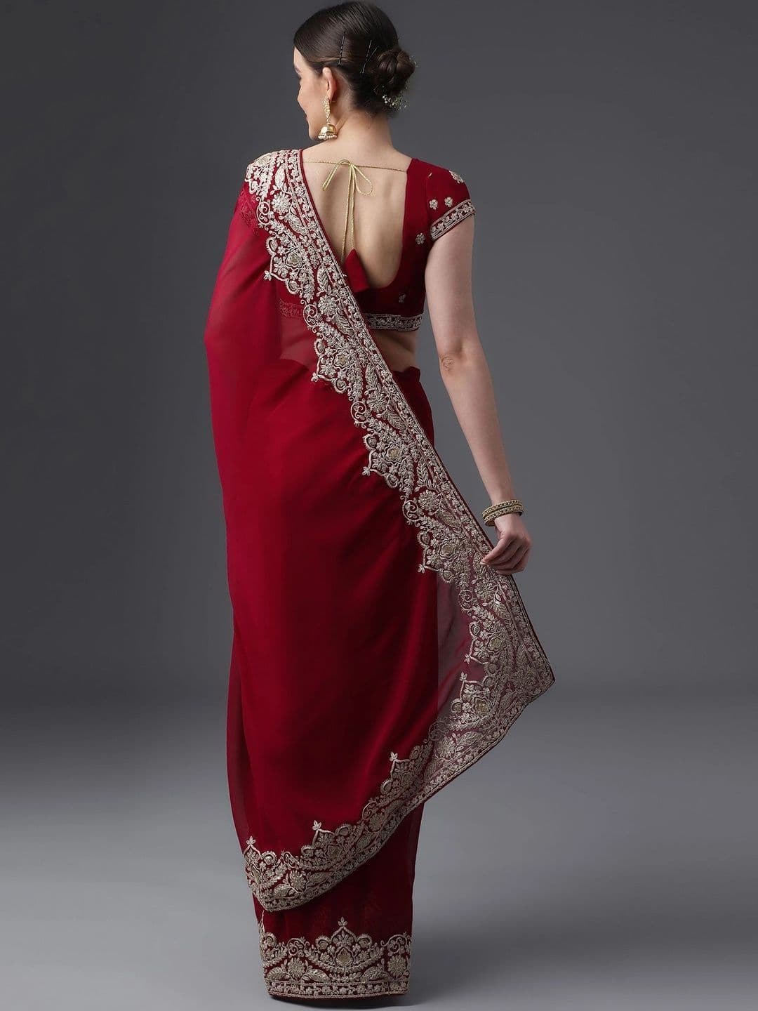 kasee Floral Embroidered Poly Georgette Designer Saree thumbnail 4