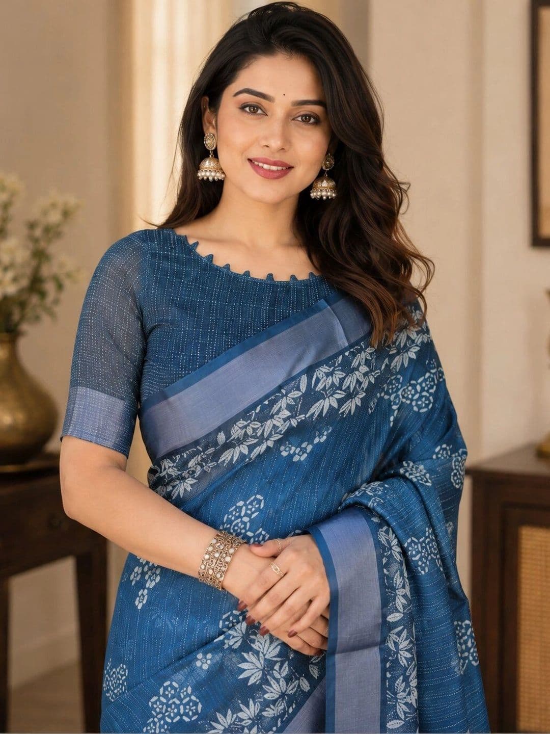HERE&NOW Linen Blend Bhagalpuri Saree thumbnail 3