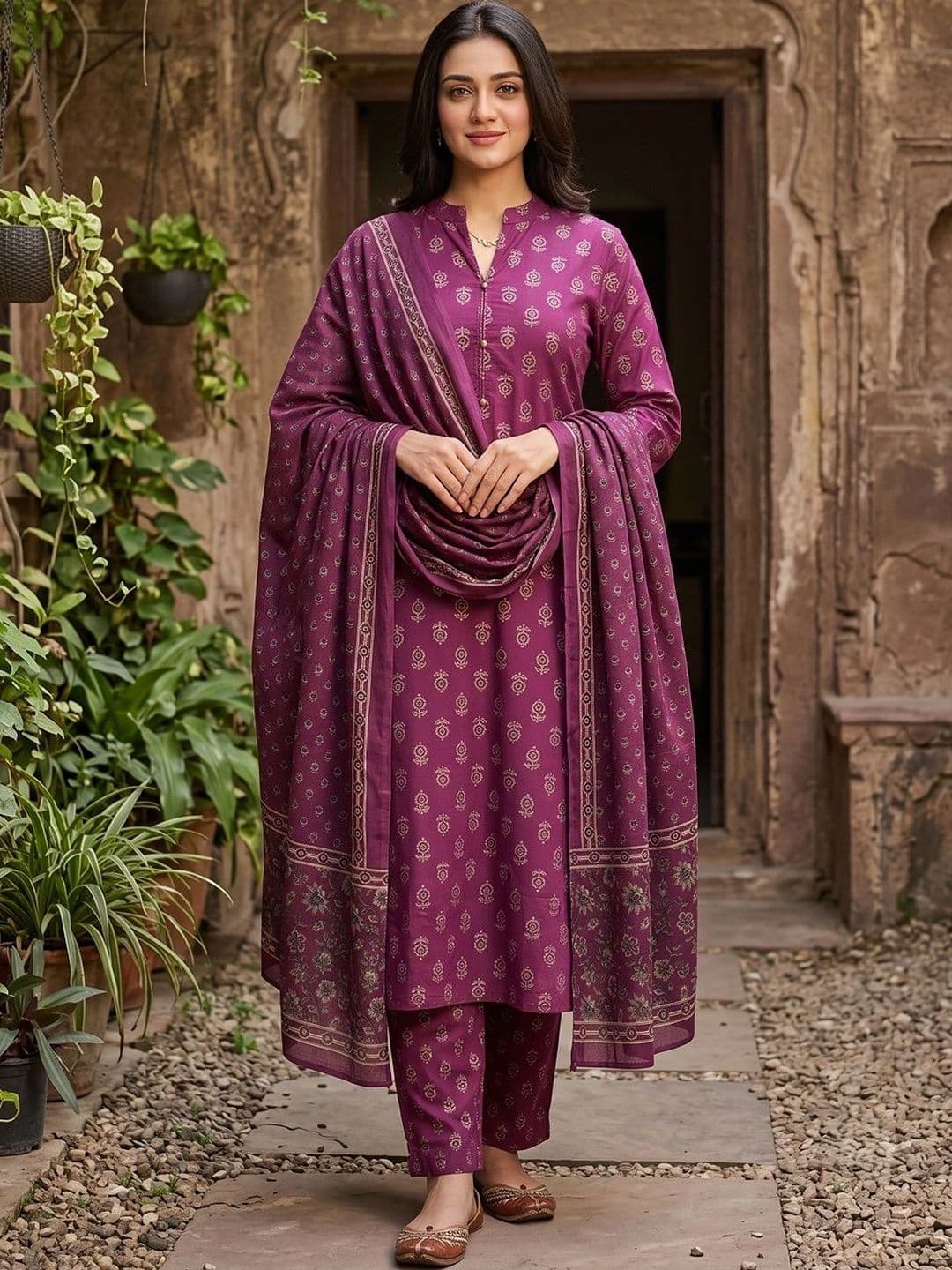 Anouk Women Ethnic Motifs Printed Regular Pure Cotton Kurta with Trousers & With Dupatta - view 1