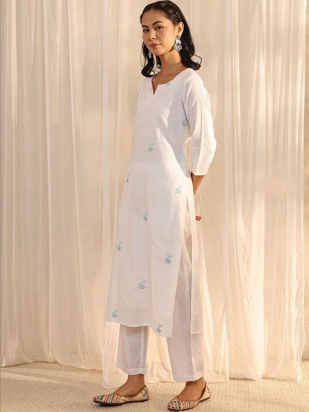 Libas Women Ethnic Motifs Regular Thread Work Kurta with Trousers & With Dupatta thumbnail 4