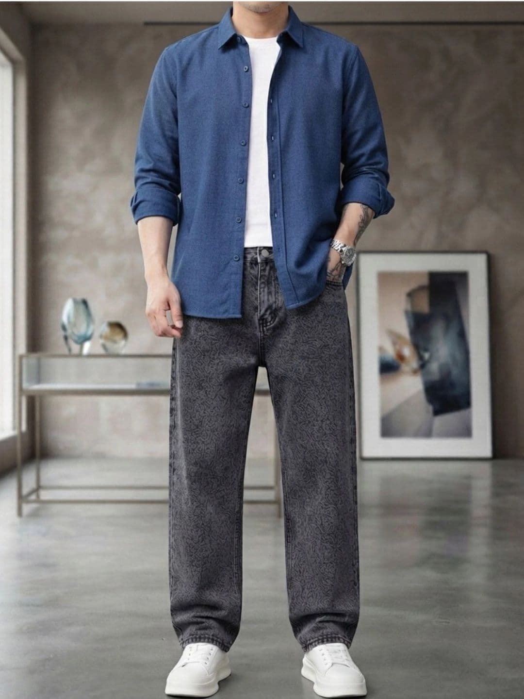 BREXX Men Jean Straight Fit Mid-Rise Printed Stretchable Jeans - view 1