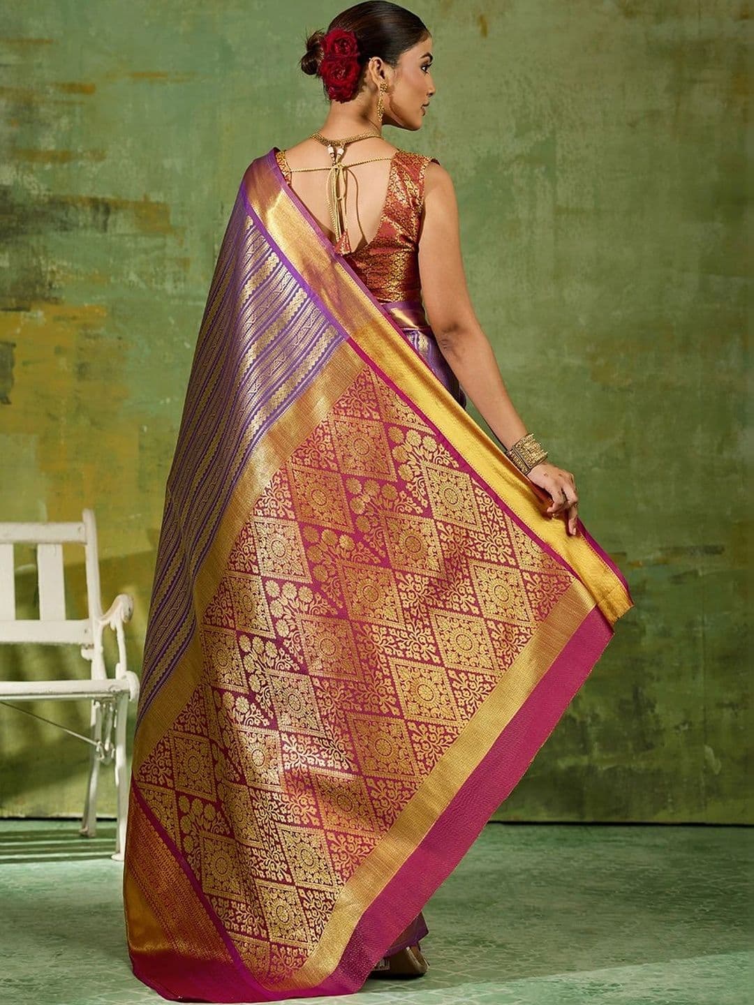 Dhaaga Ghar Woven Design Zari Silk Blend Designer Kanjeevaram Saree thumbnail 3