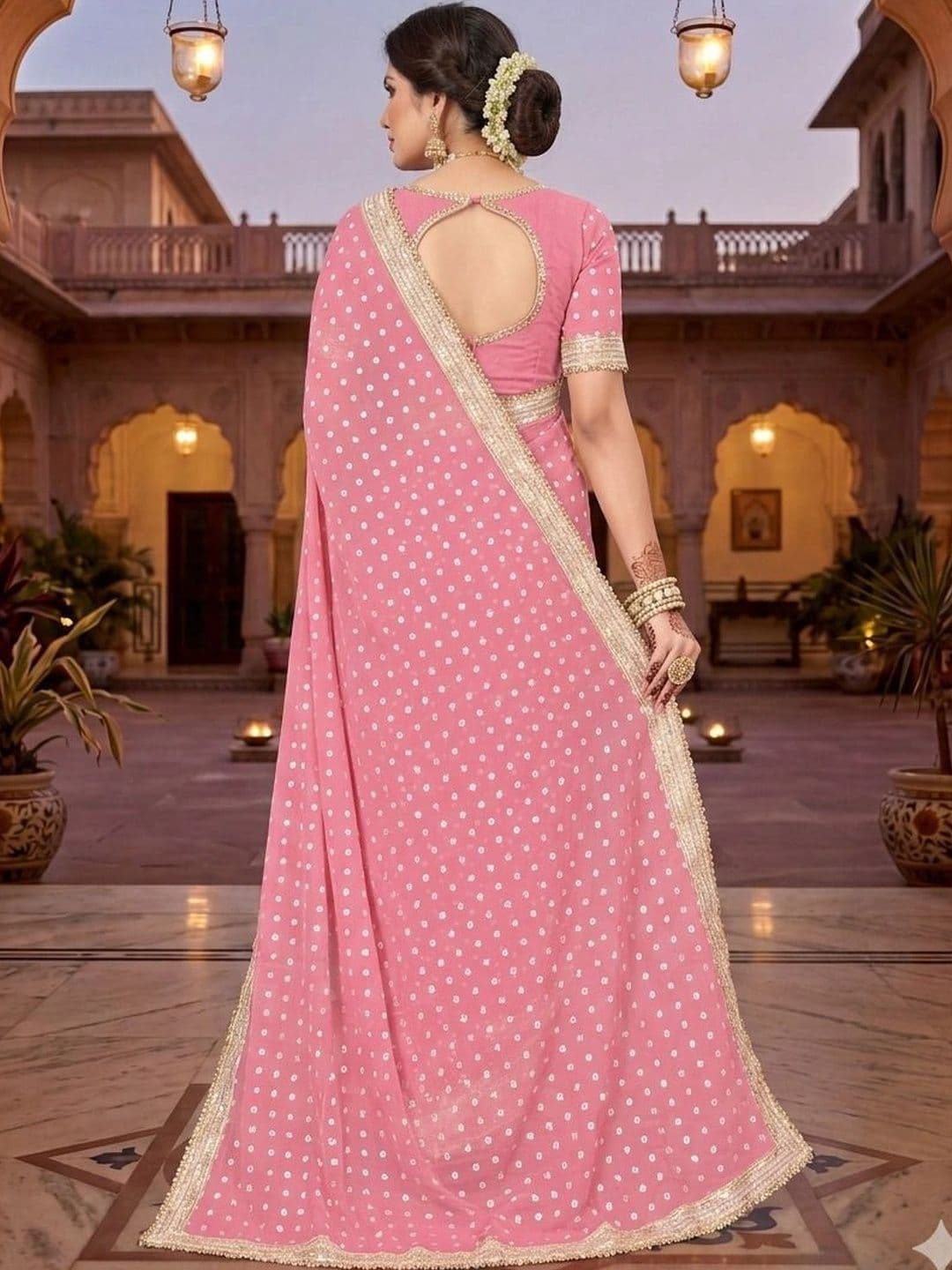 shreecre Bandhani Zari Pure Georgette Saree thumbnail 3