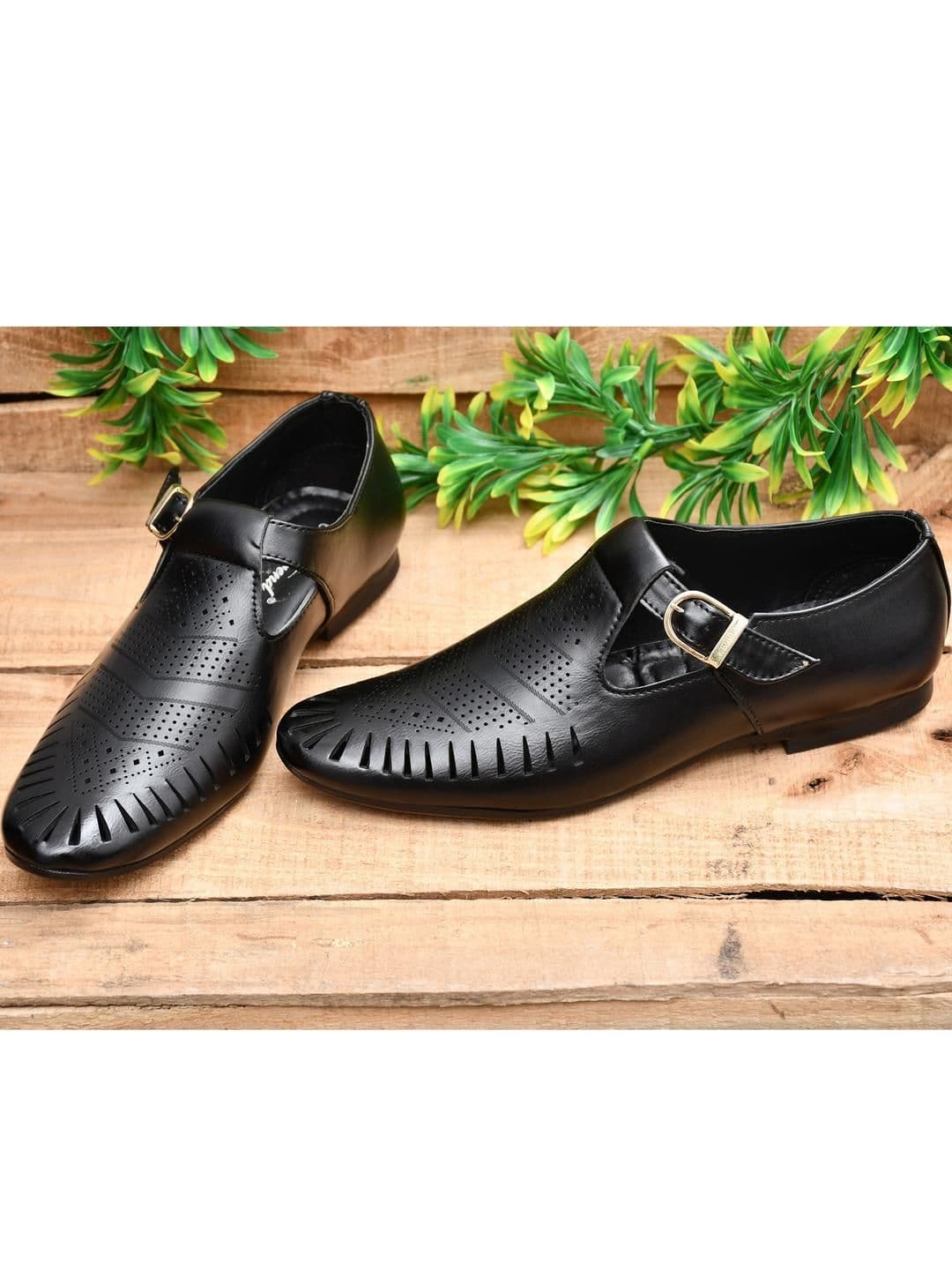 G L Trend Black Synthetic Leather Sandals - view 1
