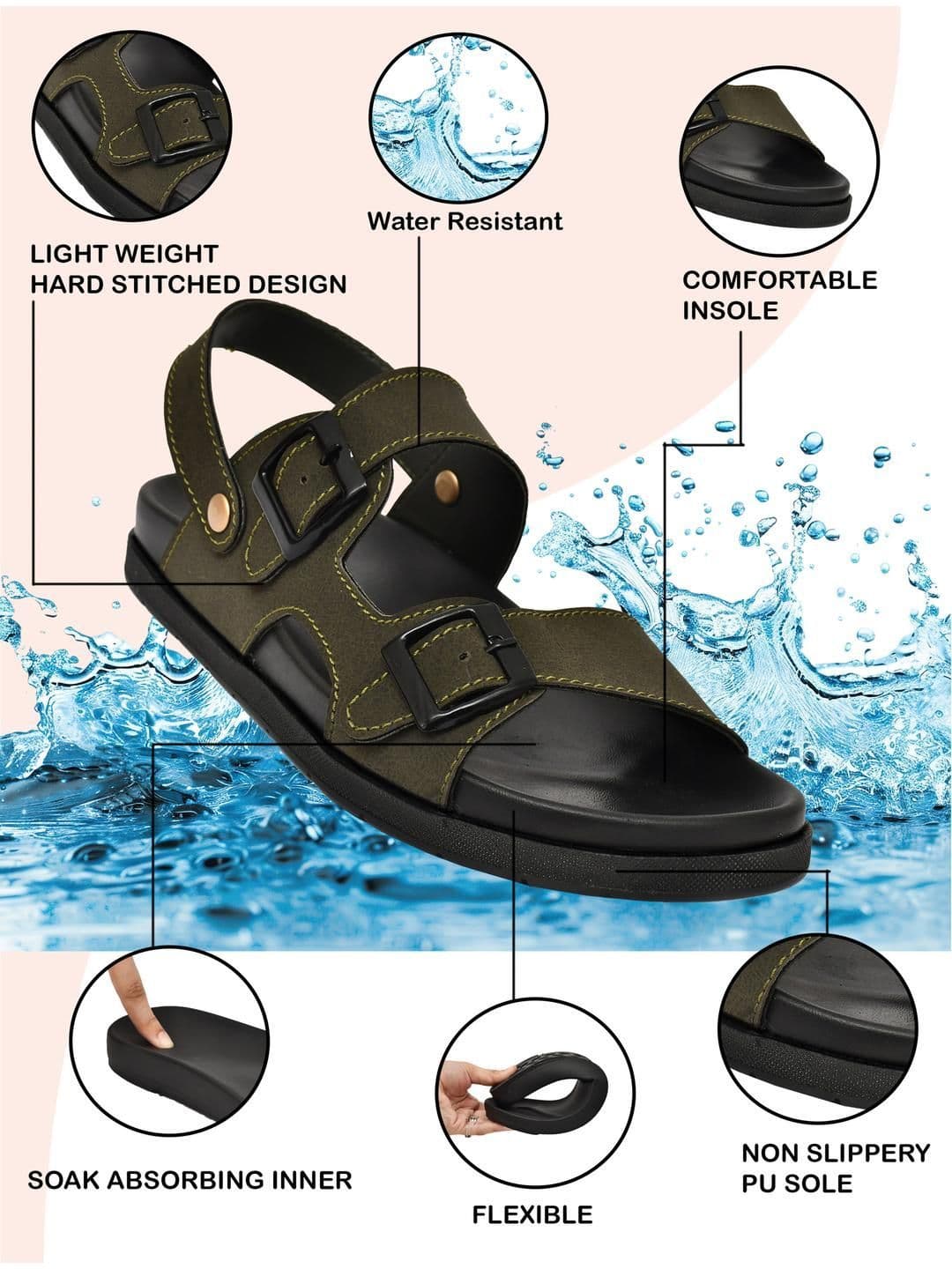 G L Trend Olive Leather Sandals thumbnail 6