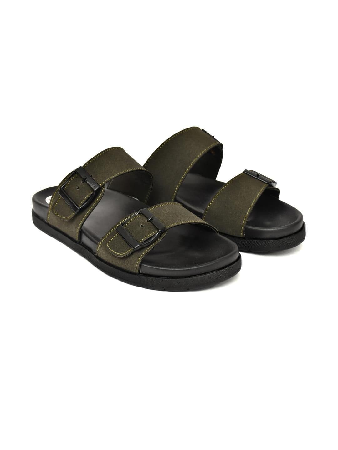G L Trend Olive Leather Double-Strap Slip-On Water-Resistant  Sandals thumbnail 7
