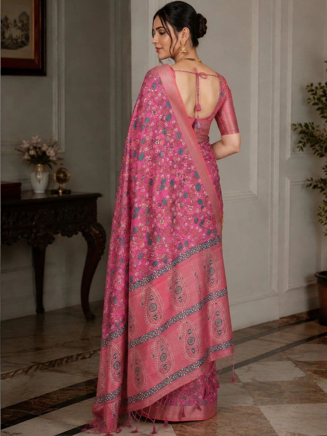 HERE&NOW Floral Linen Blend Bhagalpuri Saree thumbnail 4