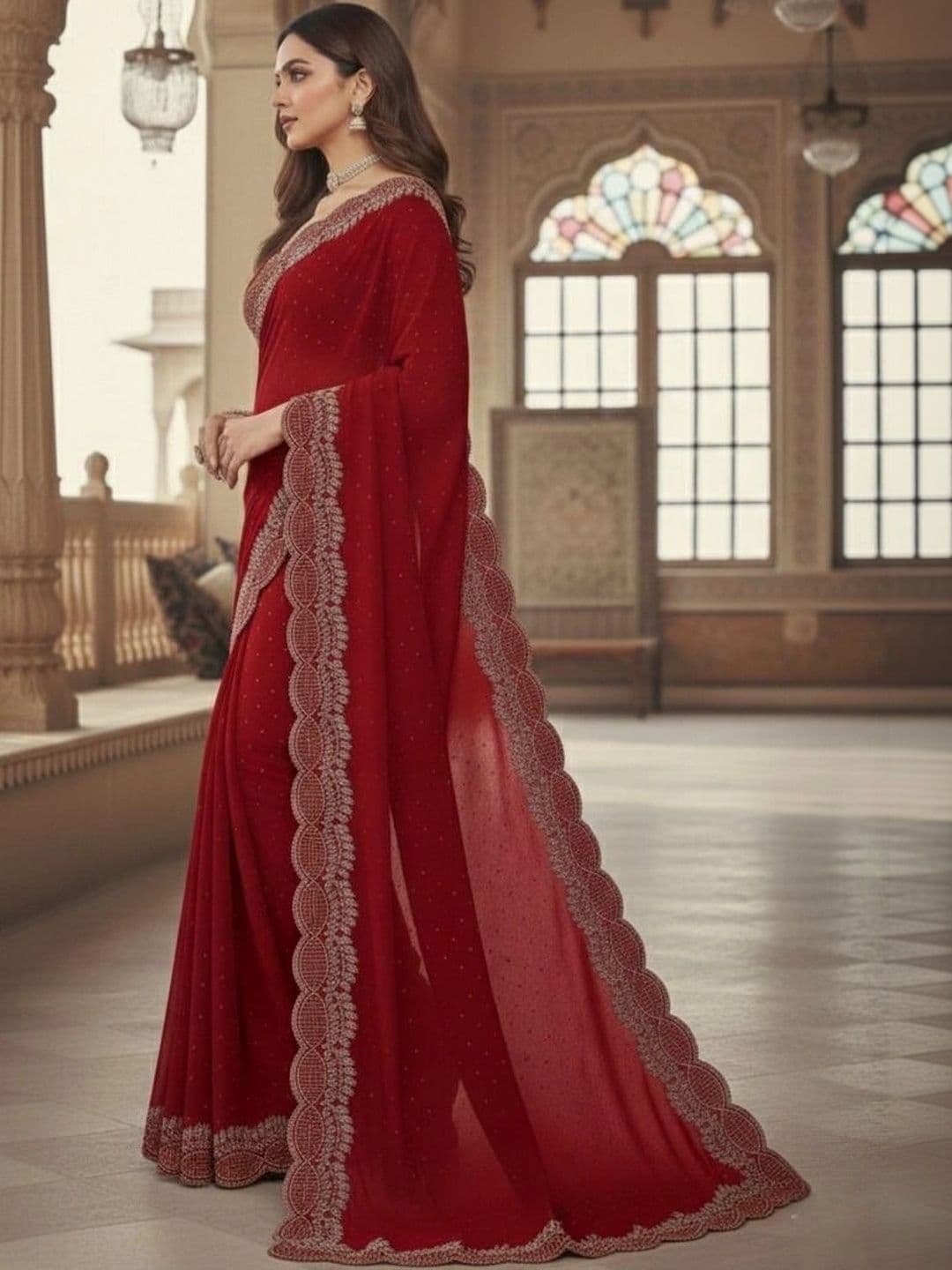 RENBRIZA Embroidered Poly Georgette Saree thumbnail 3