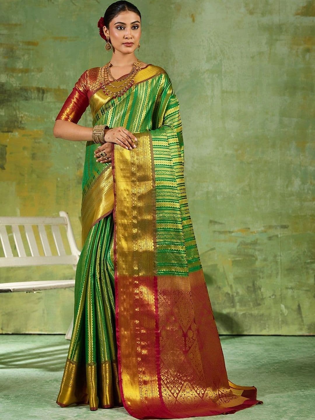 Dhaaga Ghar Woven Design Zari Silk Blend Designer Kanjeevaram Saree - view 1