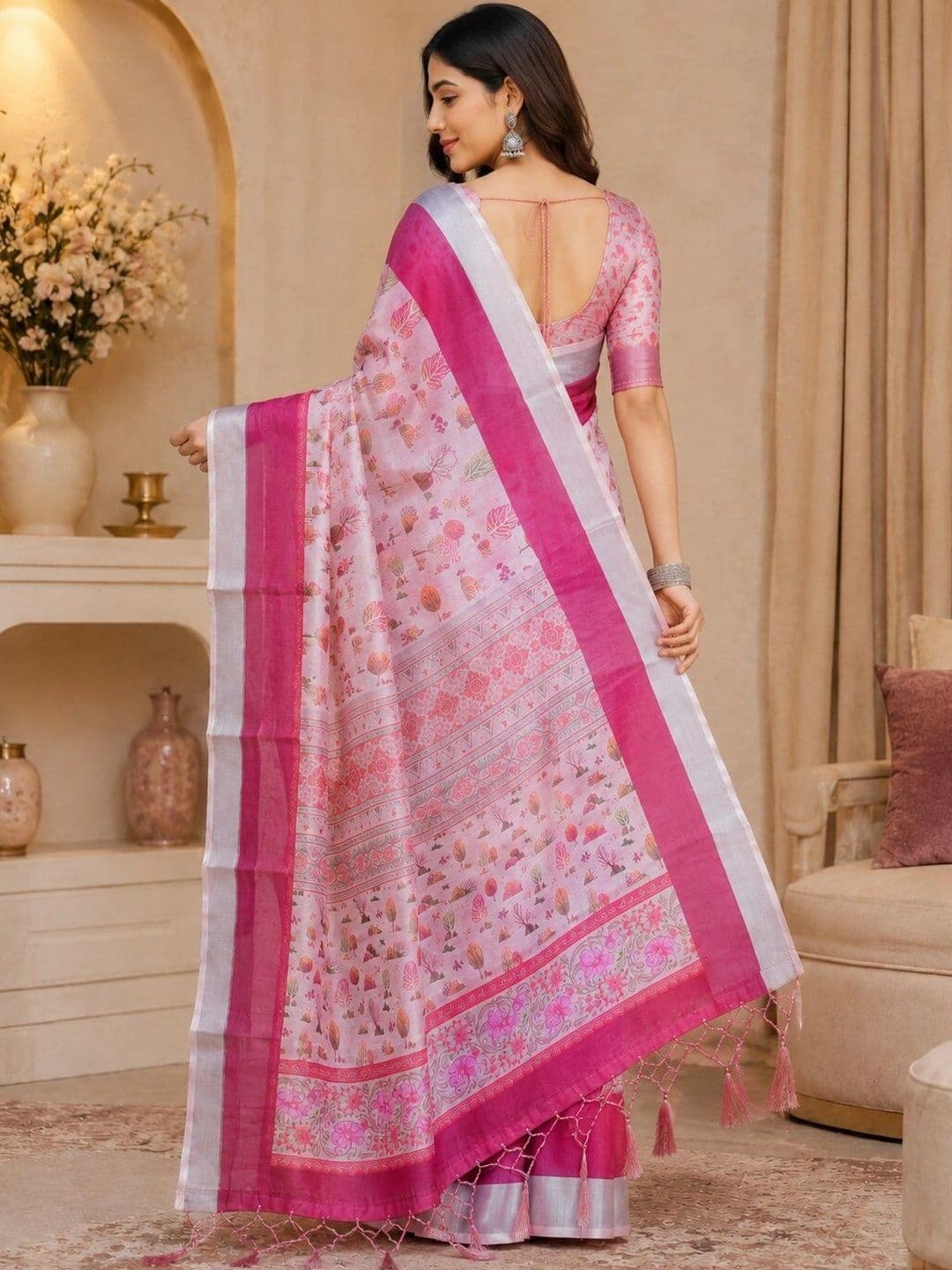Moda Rapido Floral Linen Blend Bhagalpuri Saree thumbnail 3
