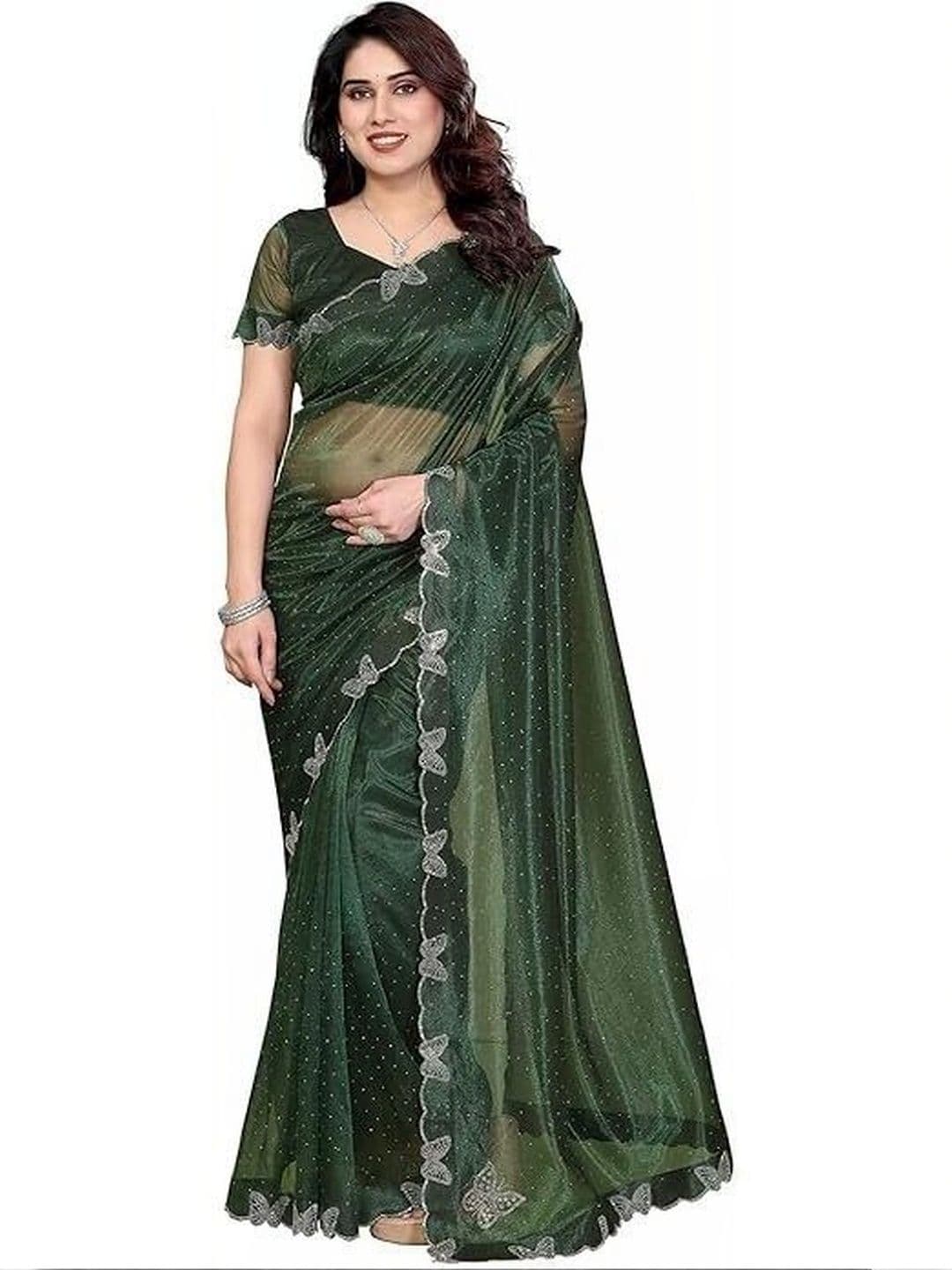 RENBRIZA Embellished Net Saree - view 1