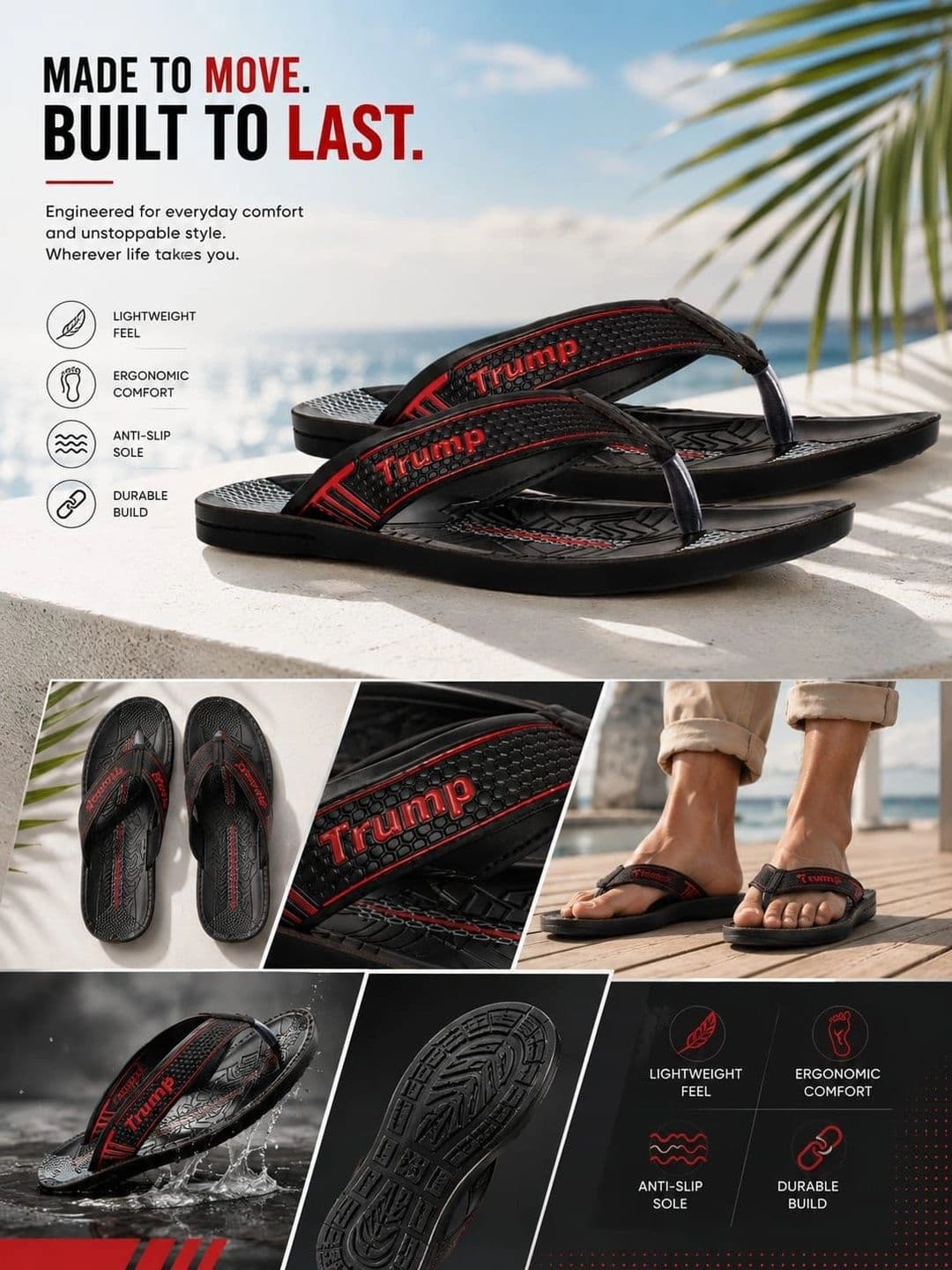 Trump Black PU Flip Flops thumbnail 6