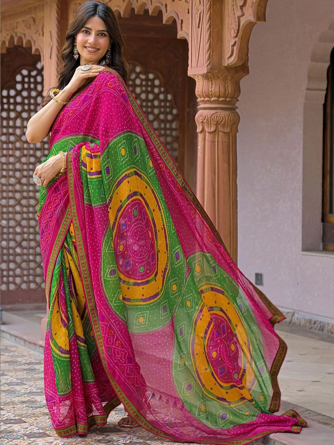 KALINI Bandhani Pure Georgette Fusion Bandhani Saree thumbnail 7