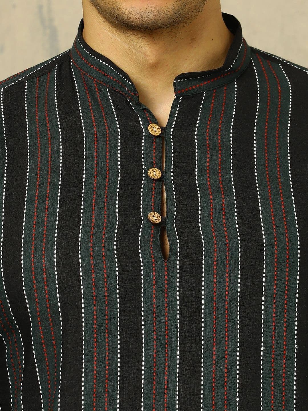 Navibhu Woven Design Striped Cotton Handloom Mandarin Collar Short Kurta thumbnail 6