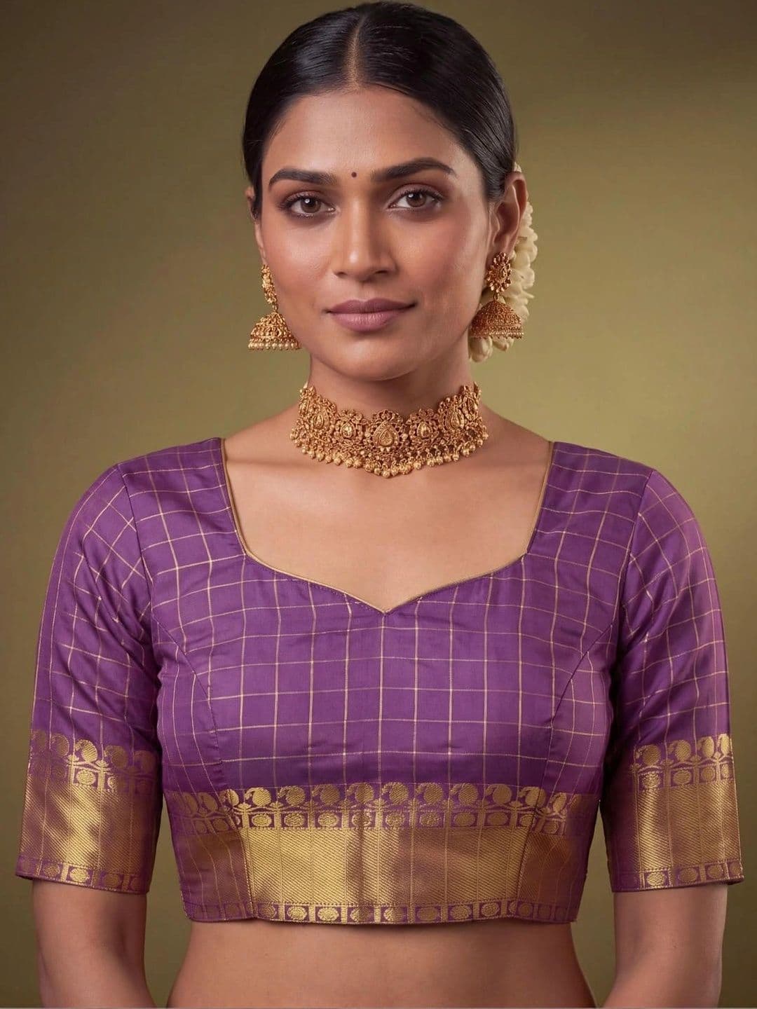SAMANTHA Checked Zari Silk Blend Bomkai silk Saree thumbnail 2
