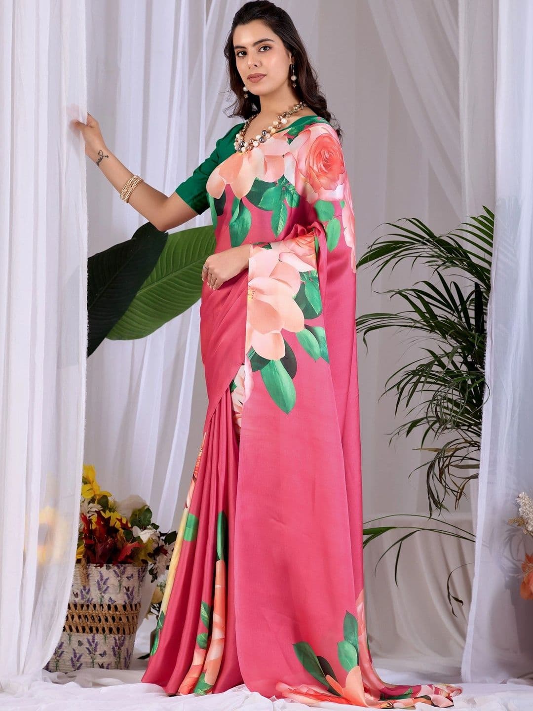 all about you Floral Satin Designer Saree thumbnail 2