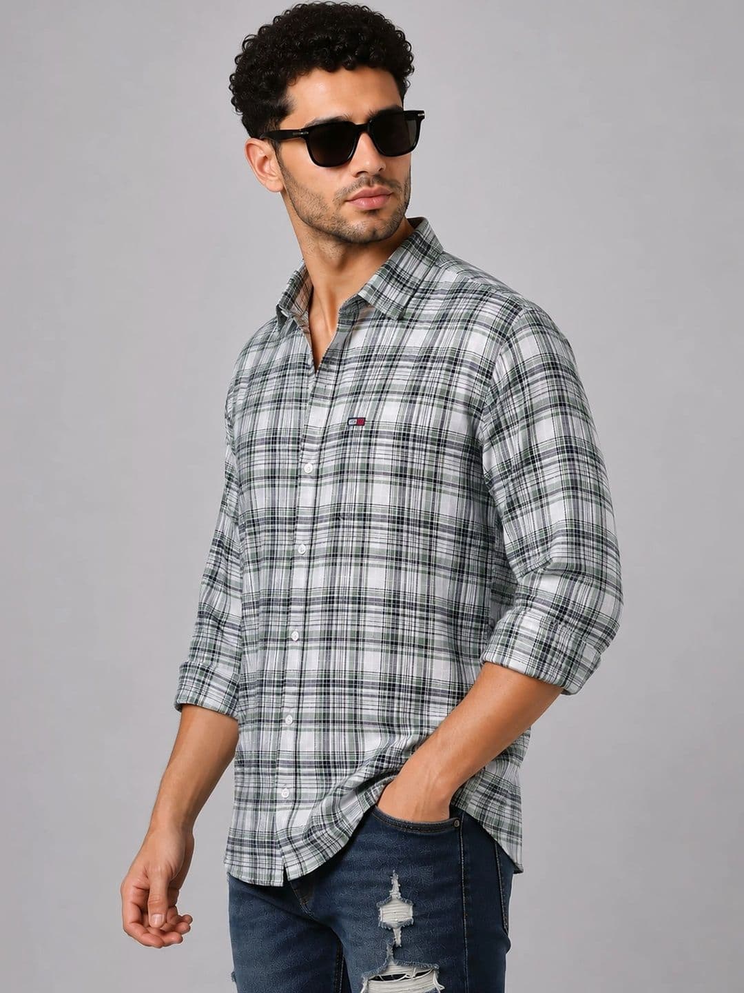U.S. PITCHERS Men Modern Slim Fit Tartan Checks Checked Casual Shirt thumbnail 3