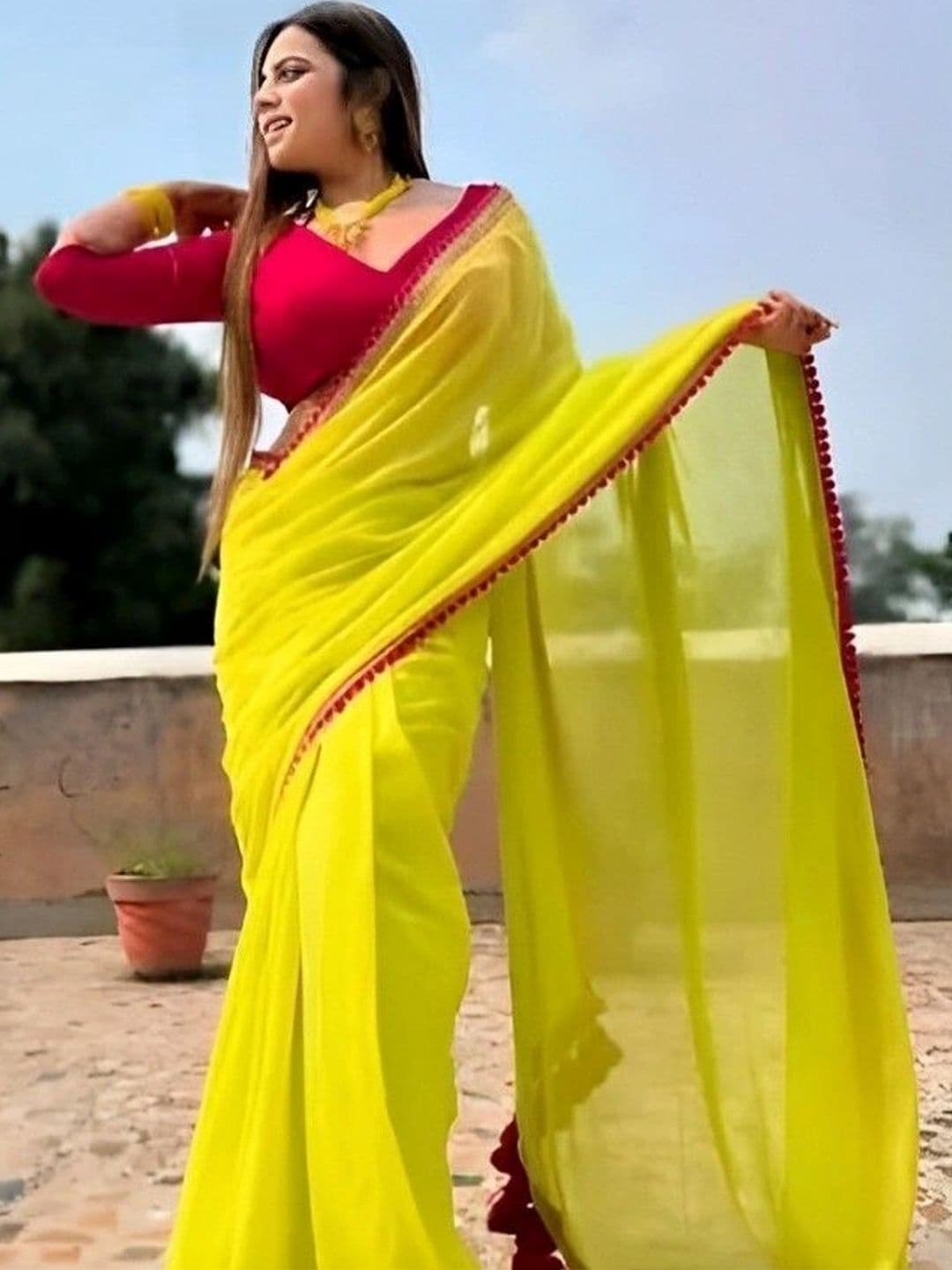 RENBRIZA Poly Georgette Saree - view 1