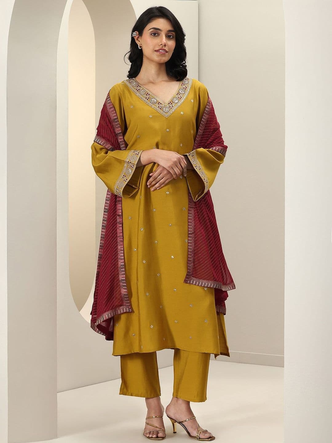 Gerua By Libas Women Ethnic Motifs Embroidered Kurta with Trousers & Dupatta - view 1