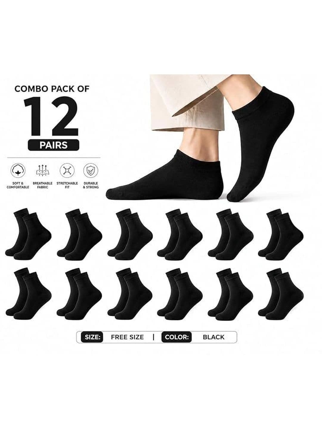 SOSHRE Unisex Cotton Ankle Length Socks thumbnail 2