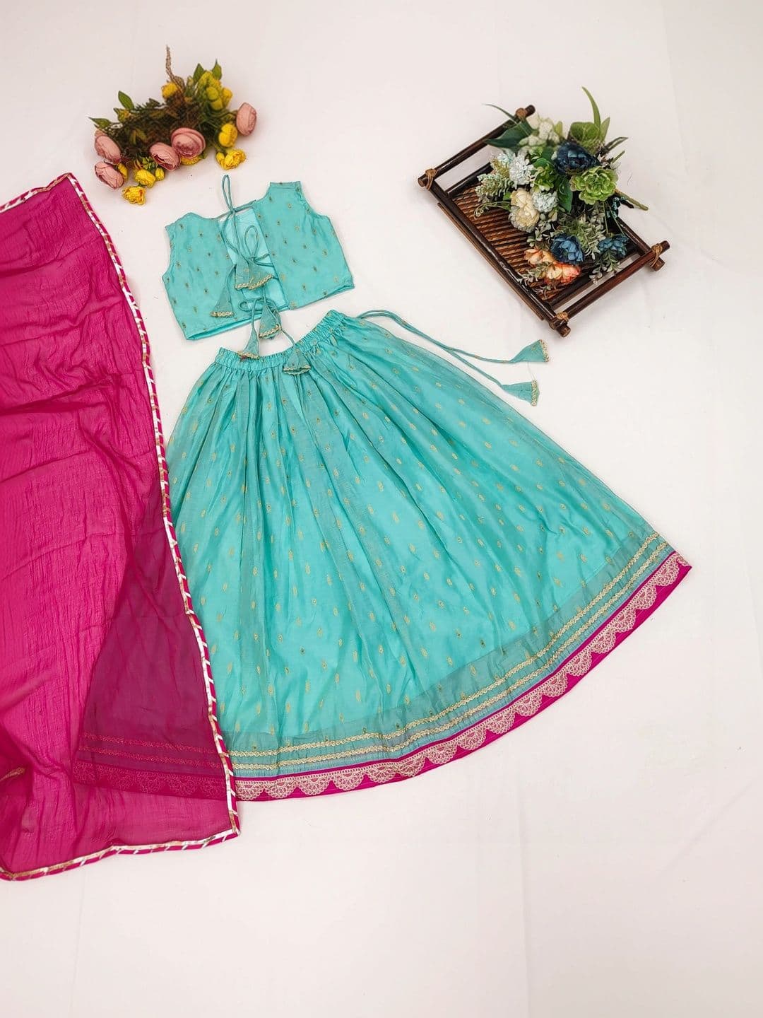 Sangria Girls Embroidered Thread Work Ready to Wear Lehenga & Blouse With Dupatta thumbnail 6