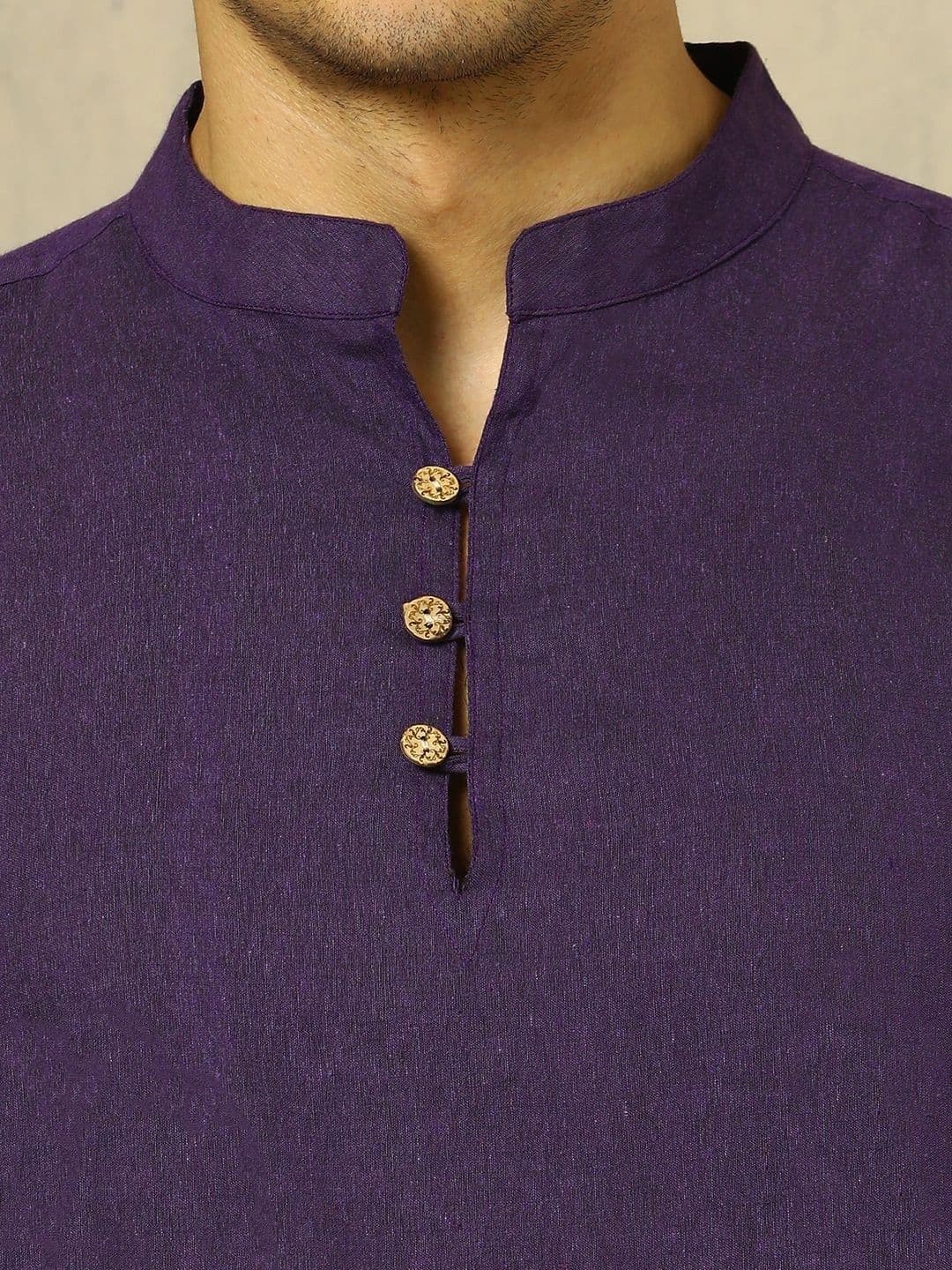 Navibhu Woven Design Solid Cotton Handloom Mandarin Collar Short Kurta thumbnail 3