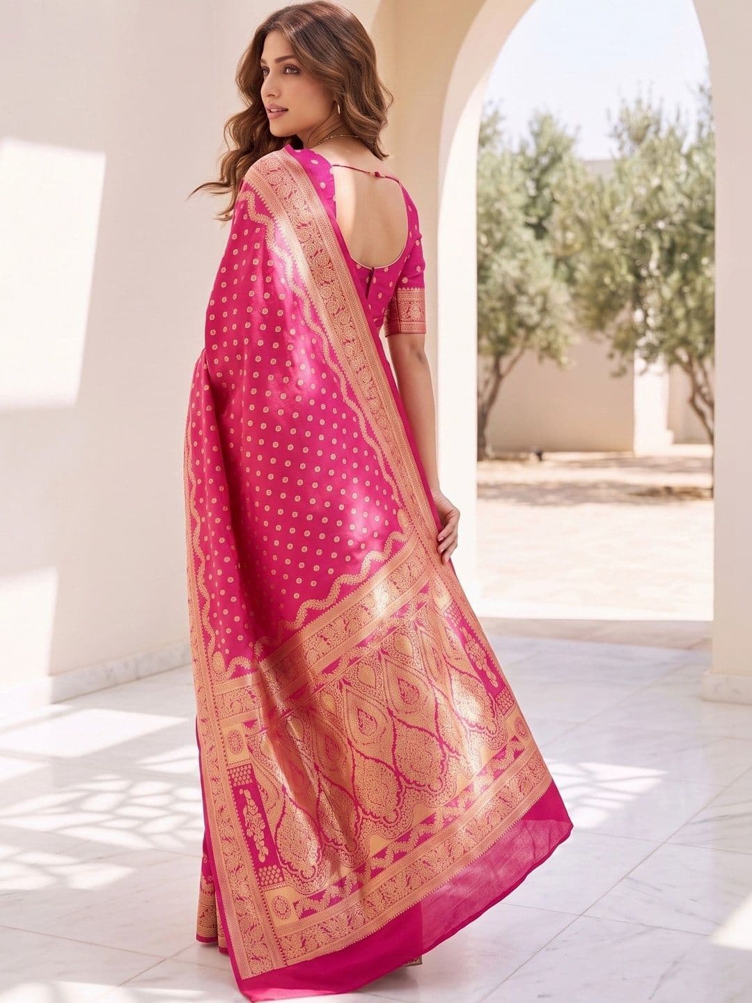 ROOP RADHIKA Woven Design Zari Silk Blend Designer Banarasi Saree thumbnail 3