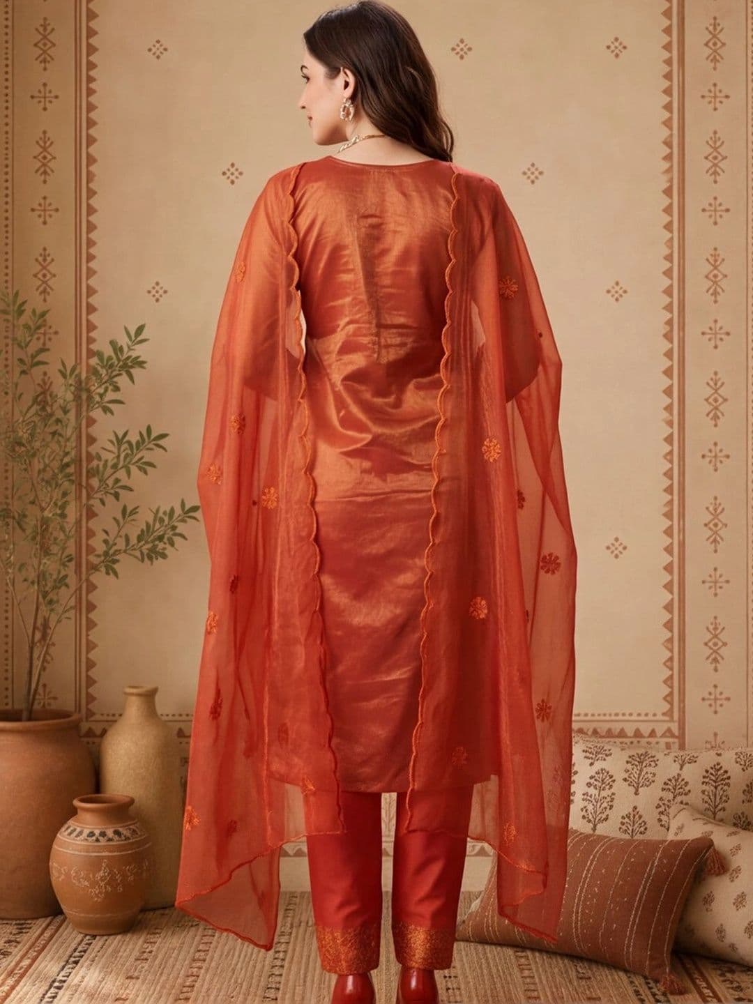 Anouk Women Ethnic Motifs Embroidered Regular Thread Work Kurta with Trousers & With Dupatta thumbnail 3