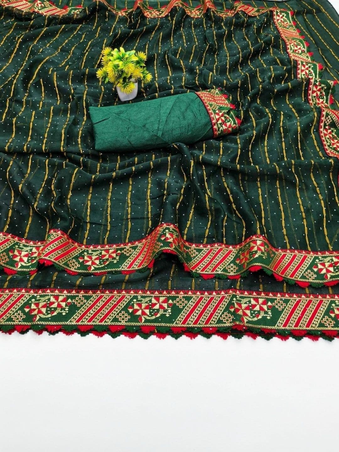 RENBRIZA Leheriya Embroidered Poly Georgette Saree thumbnail 2